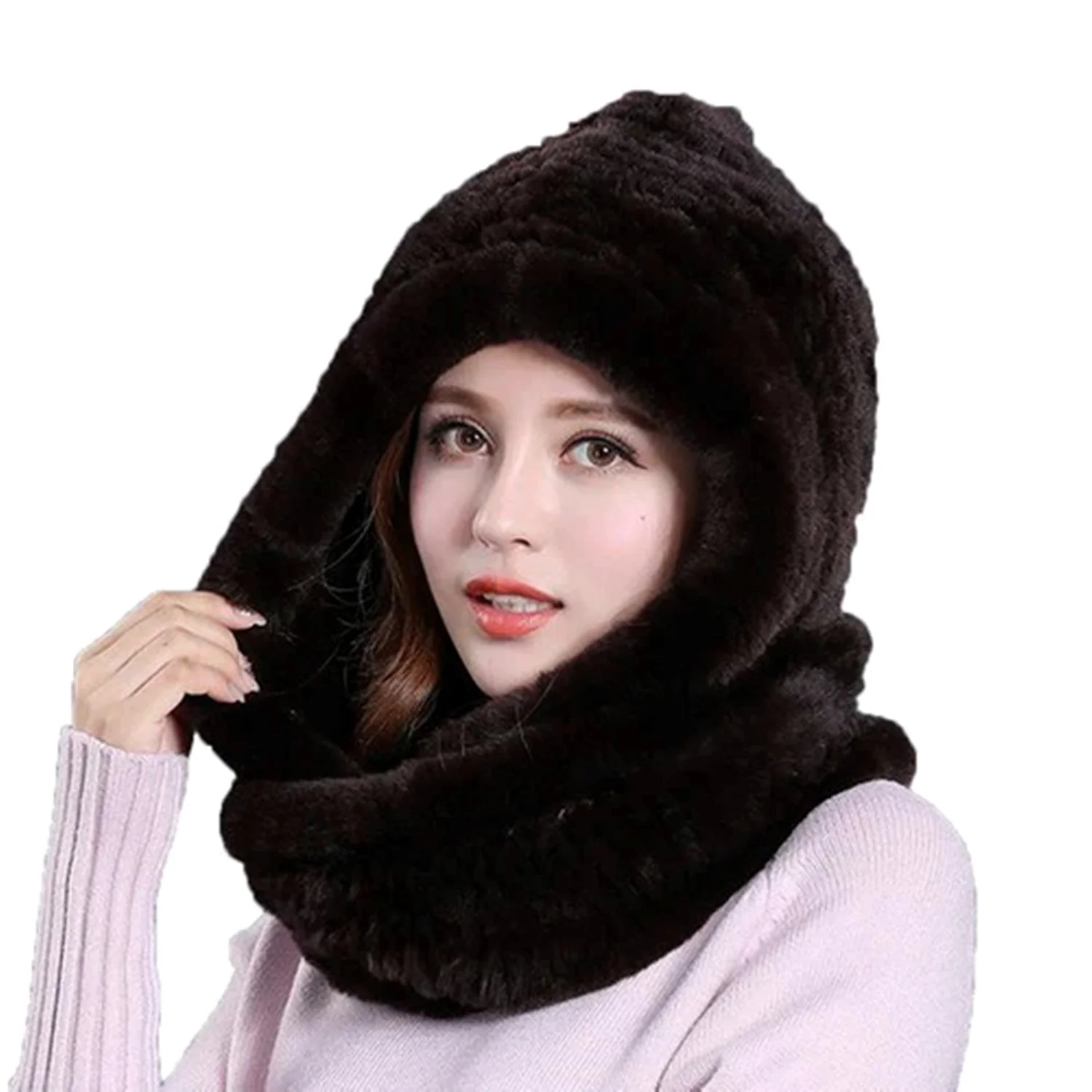 Rex Rabbit Fur Scarf –Infinity Scarf Hood Scarf for Women – Warm